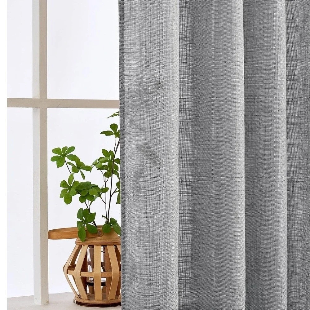 YoungsTex Curtain Panels Unisex 52x84 Grey Linen Semi Sheer Farmhouse X00 NWT